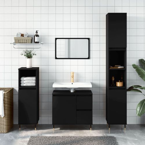 Ensemble de meubles salle de bain 3 pcs noir bois d'ingénierie - Photo n°2; ?>