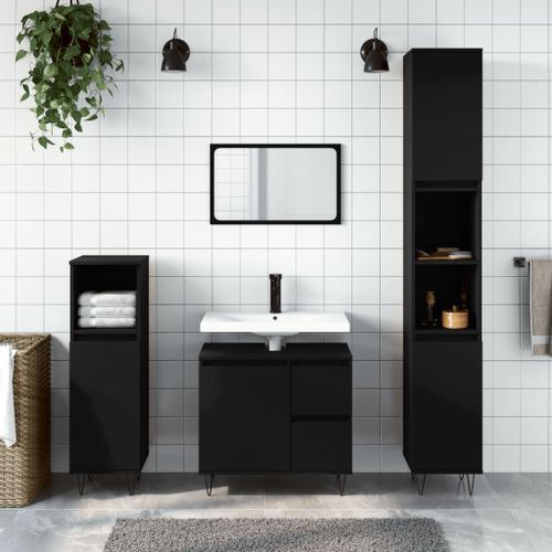 Ensemble de meubles salle de bain 3 pcs noir bois d'ingénierie - Photo n°2; ?>