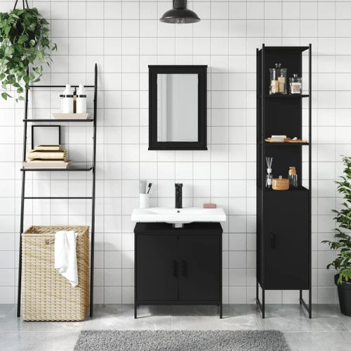 Ensemble de meubles salle de bain 3 pcs noir bois d'ingénierie - Photo n°3; ?>