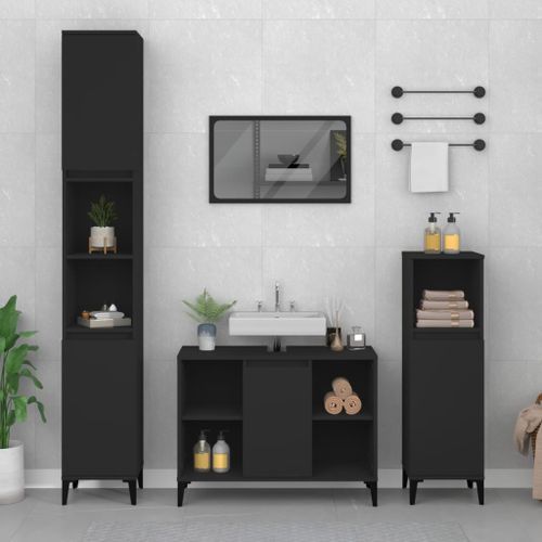 Ensemble de meubles salle de bain 3 pcs noir bois d'ingénierie - Photo n°2; ?>