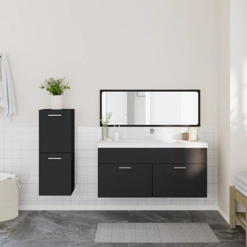 Ensemble de meubles salle de bain 3 pcs noir bois d'ingénierie - Photo n°3; ?>