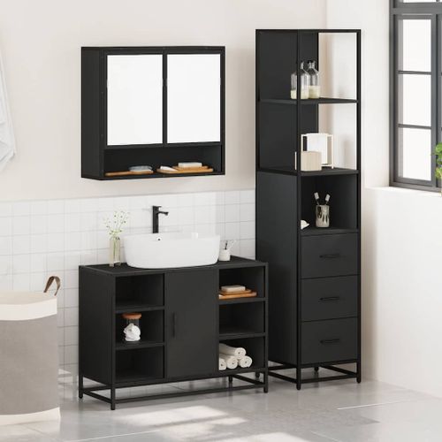 Ensemble de meubles salle de bain 3 pcs noir bois d'ingénierie - Photo n°3; ?>