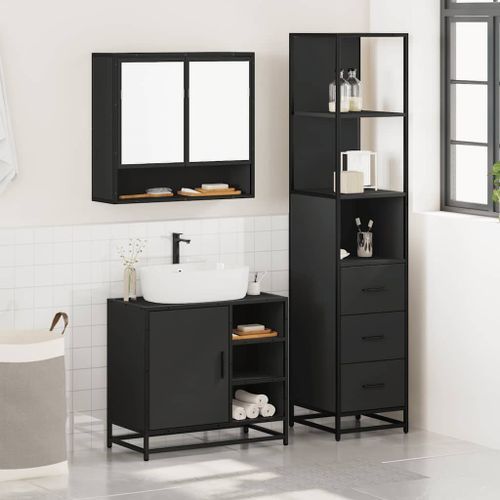 Ensemble de meubles salle de bain 3 pcs noir bois d'ingénierie - Photo n°3; ?>