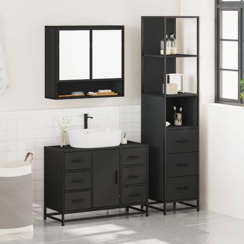 Ensemble de meubles salle de bain 3 pcs noir bois d'ingénierie - Photo n°3; ?>