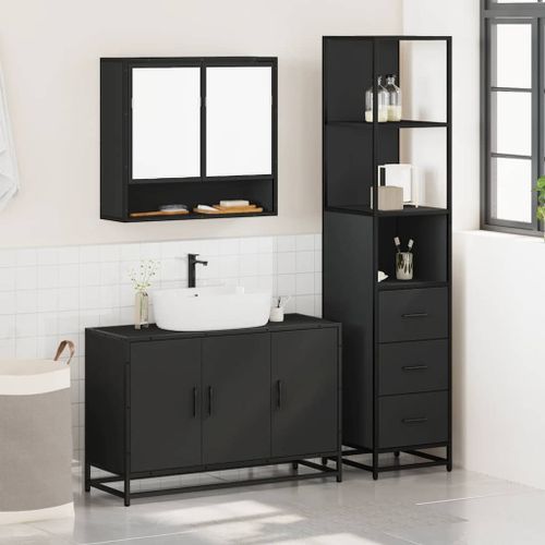 Ensemble de meubles salle de bain 3 pcs noir bois d'ingénierie - Photo n°3; ?>