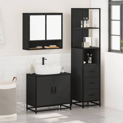 Ensemble de meubles salle de bain 3 pcs noir bois d'ingénierie - Photo n°3; ?>