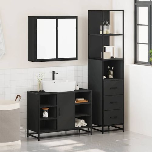 Ensemble de meubles salle de bain 3 pcs noir bois d'ingénierie - Photo n°3; ?>