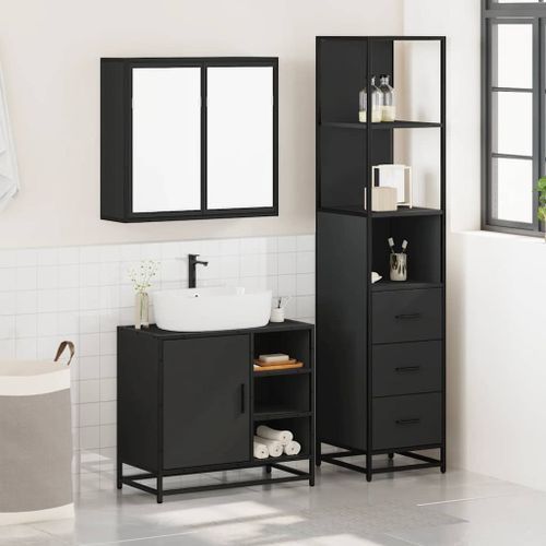 Ensemble de meubles salle de bain 3 pcs noir bois d'ingénierie - Photo n°3; ?>