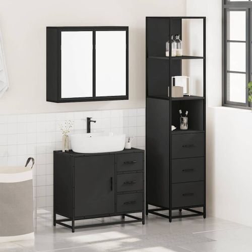 Ensemble de meubles salle de bain 3 pcs noir bois d'ingénierie - Photo n°3; ?>