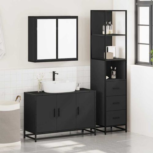 Ensemble de meubles salle de bain 3 pcs noir bois d'ingénierie - Photo n°3; ?>