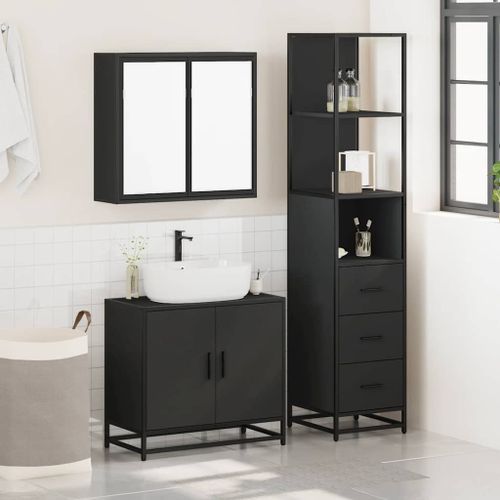 Ensemble de meubles salle de bain 3 pcs noir bois d'ingénierie - Photo n°3; ?>