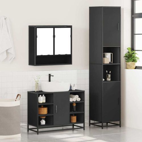 Ensemble de meubles salle de bain 3 pcs noir bois d'ingénierie - Photo n°3; ?>