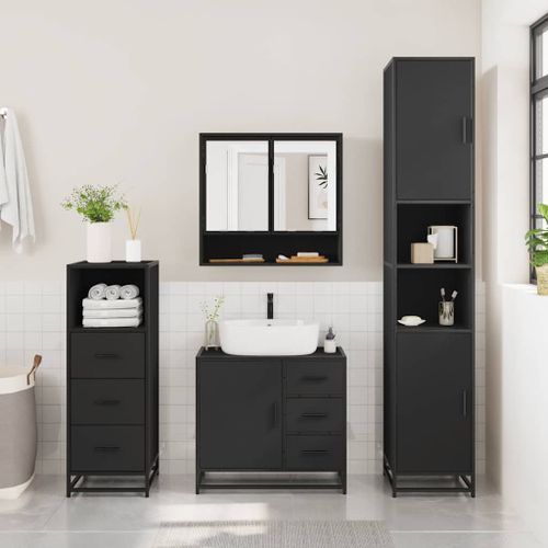 Ensemble de meubles salle de bain 3 pcs noir bois d'ingénierie - Photo n°3; ?>