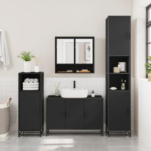 Ensemble de meubles salle de bain 3 pcs noir bois d'ingénierie - Photo n°3; ?>