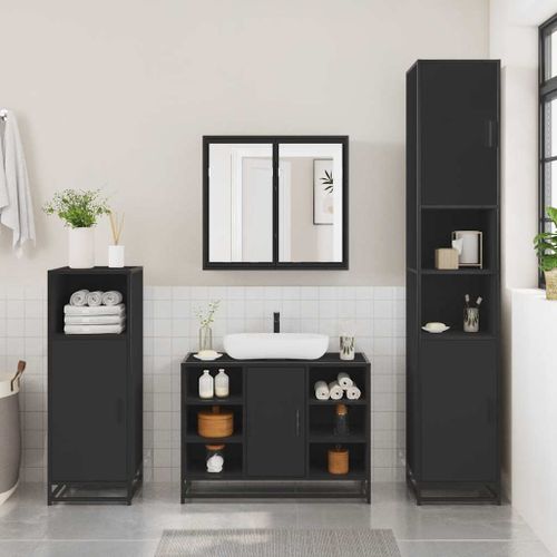 Ensemble de meubles salle de bain 3 pcs noir bois d'ingénierie - Photo n°3; ?>