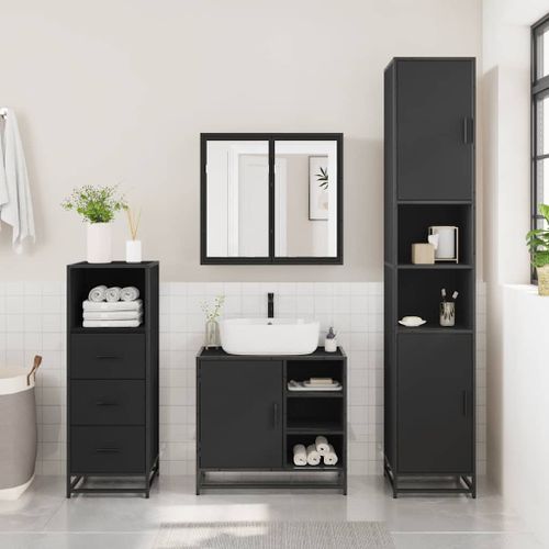 Ensemble de meubles salle de bain 3 pcs noir bois d'ingénierie - Photo n°3; ?>