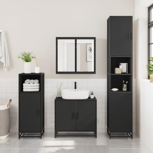 Ensemble de meubles salle de bain 3 pcs noir bois d'ingénierie - Photo n°3; ?>