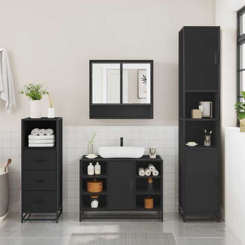 Ensemble de meubles salle de bain 3 pcs noir bois d'ingénierie - Photo n°3; ?>