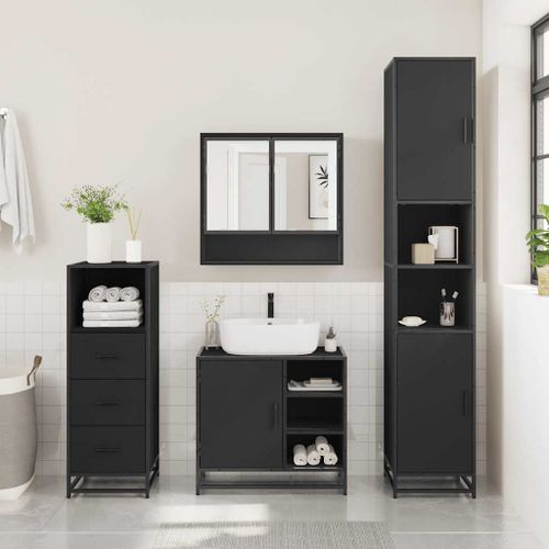 Ensemble de meubles salle de bain 3 pcs noir bois d'ingénierie - Photo n°3; ?>