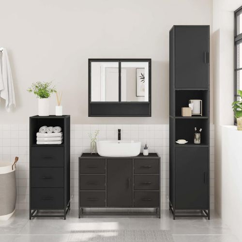 Ensemble de meubles salle de bain 3 pcs noir bois d'ingénierie - Photo n°3; ?>