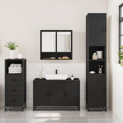 Ensemble de meubles salle de bain 3 pcs noir bois d'ingénierie - Photo n°3; ?>