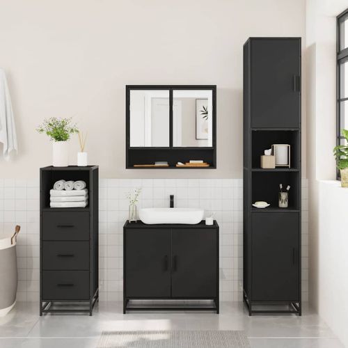 Ensemble de meubles salle de bain 3 pcs noir bois d'ingénierie - Photo n°3; ?>