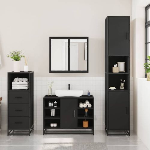 Ensemble de meubles salle de bain 3 pcs noir bois d'ingénierie - Photo n°3; ?>