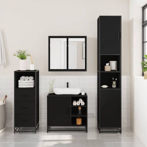 Ensemble de meubles salle de bain 3 pcs noir bois d'ingénierie - Photo n°3; ?>