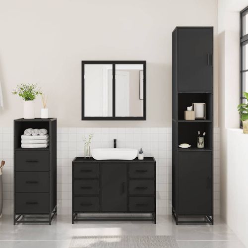 Ensemble de meubles salle de bain 3 pcs noir bois d'ingénierie - Photo n°3; ?>