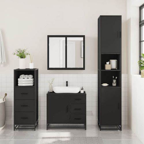 Ensemble de meubles salle de bain 3 pcs noir bois d'ingénierie - Photo n°3; ?>