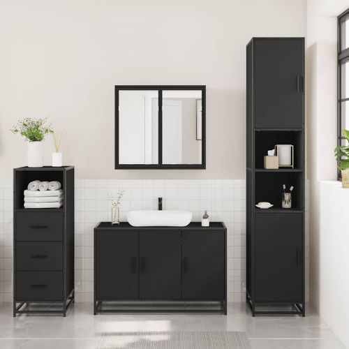 Ensemble de meubles salle de bain 3 pcs noir bois d'ingénierie - Photo n°3; ?>