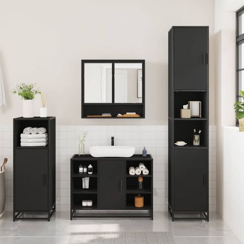 Ensemble de meubles salle de bain 3 pcs noir bois d'ingénierie - Photo n°3; ?>