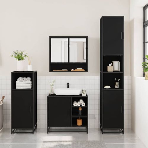 Ensemble de meubles salle de bain 3 pcs noir bois d'ingénierie - Photo n°3; ?>