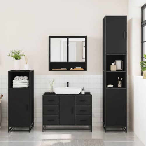 Ensemble de meubles salle de bain 3 pcs noir bois d'ingénierie - Photo n°3; ?>