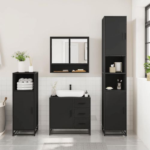 Ensemble de meubles salle de bain 3 pcs noir bois d'ingénierie - Photo n°3; ?>