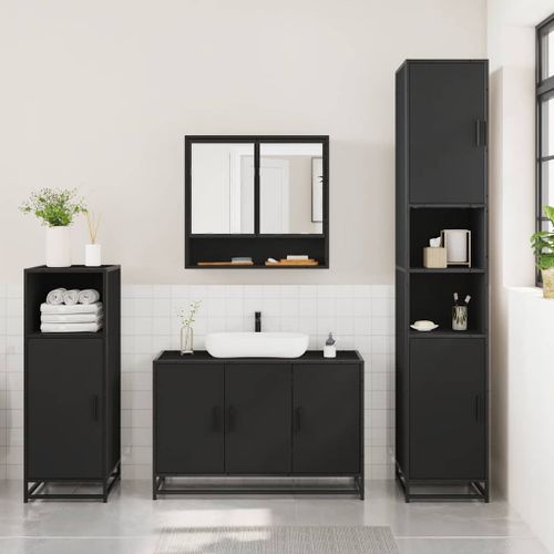 Ensemble de meubles salle de bain 3 pcs noir bois d'ingénierie - Photo n°3; ?>