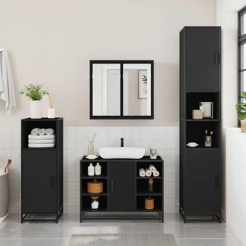 Ensemble de meubles salle de bain 3 pcs noir bois d'ingénierie - Photo n°3; ?>