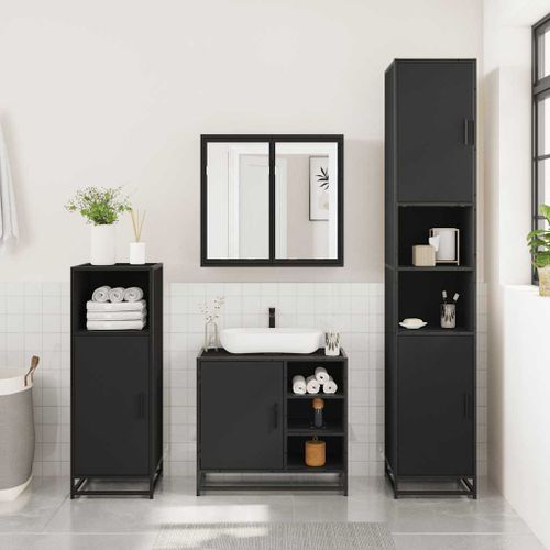 Ensemble de meubles salle de bain 3 pcs noir bois d'ingénierie - Photo n°3; ?>