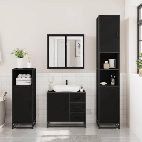 Ensemble de meubles salle de bain 3 pcs noir bois d'ingénierie - Photo n°3; ?>