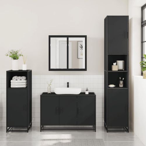 Ensemble de meubles salle de bain 3 pcs noir bois d'ingénierie - Photo n°3; ?>