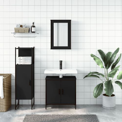 Ensemble de meubles salle de bain 3 pcs noir bois d'ingénierie - Photo n°3; ?>