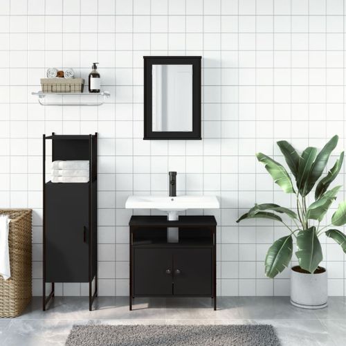 Ensemble de meubles salle de bain 3 pcs noir bois d'ingénierie - Photo n°3; ?>