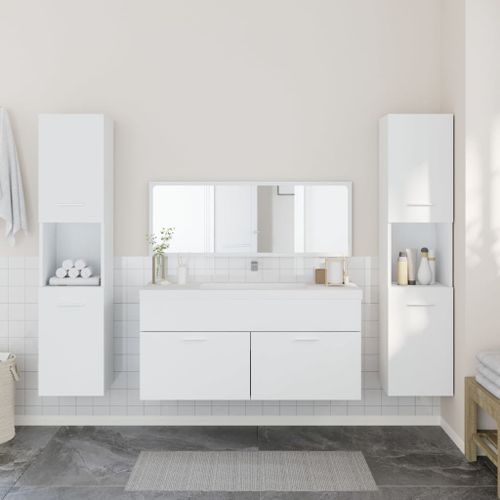 Ensemble de meubles salle de bain 4 pcs blanc bois d'ingénierie - Photo n°3; ?>