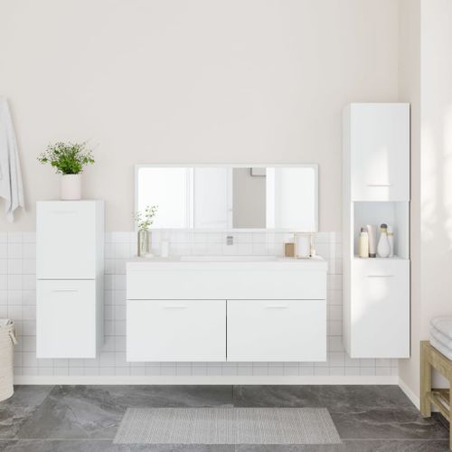 Ensemble de meubles salle de bain 4 pcs blanc bois d'ingénierie - Photo n°3; ?>