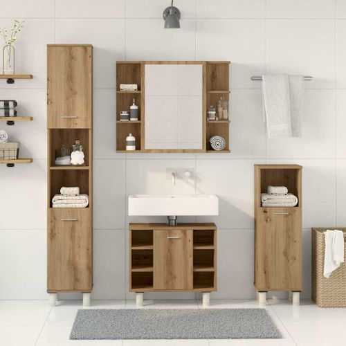 Ensemble de meubles salle de bain 4 pcs bois d'ingénierie - Photo n°3; ?>