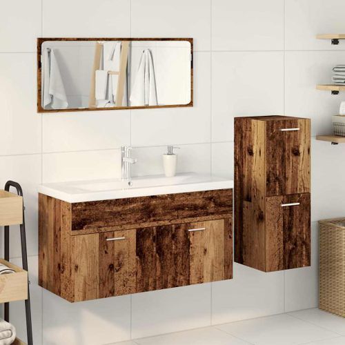 Ensemble de meubles salle de bain 4 pcs bois d'ingénierie - Photo n°3; ?>