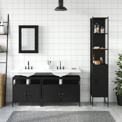 Ensemble de meubles salle de bain 4 pcs noir bois d'ingénierie - Photo n°3; ?>