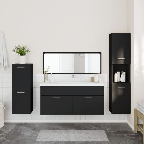 Ensemble de meubles salle de bain 4 pcs noir bois d'ingénierie - Photo n°3; ?>