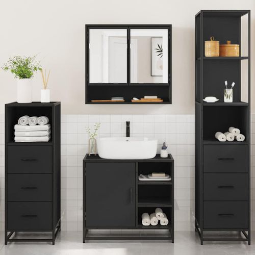 Ensemble de meubles salle de bain 4 pcs noir bois d'ingénierie - Photo n°3; ?>