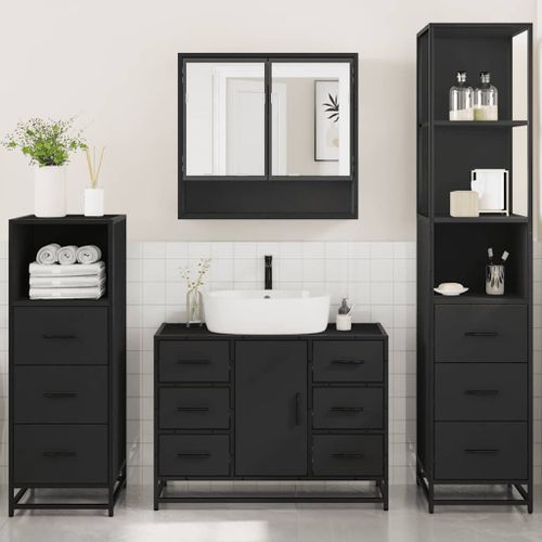 Ensemble de meubles salle de bain 4 pcs noir bois d'ingénierie - Photo n°3; ?>